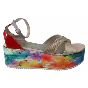 EBARRITO Multicolor Leather Ankle Strap Wedge Heel Sandals Women's Shoes